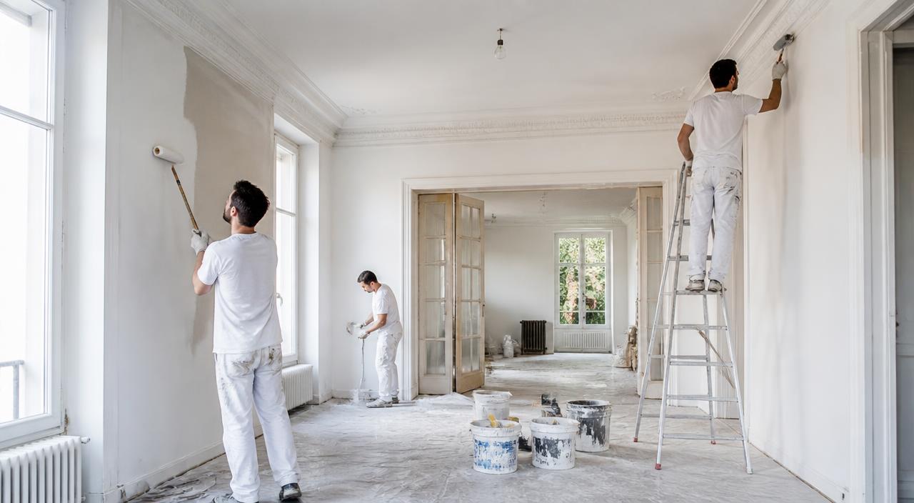 Chantier de peinture en bâtiment dans une entreprise artisanale